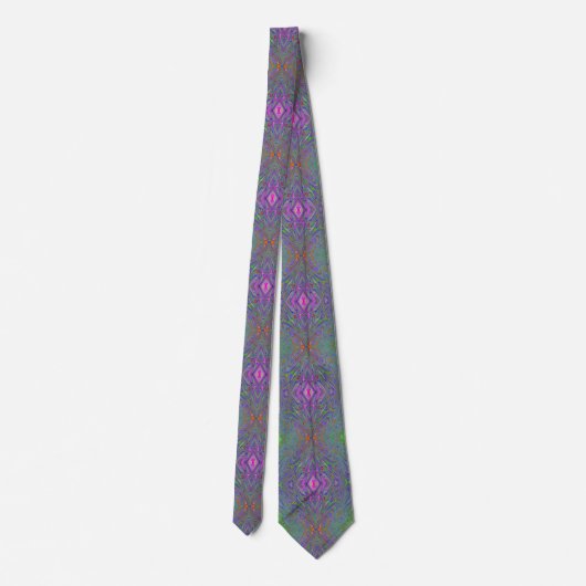 Cravate Trippy Abstrait violet, orange et papillon vert (Dos)