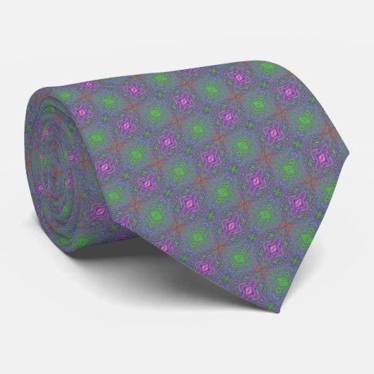 Cravate Trippy Abstrait violet, orange et papillon vert (Roulé)