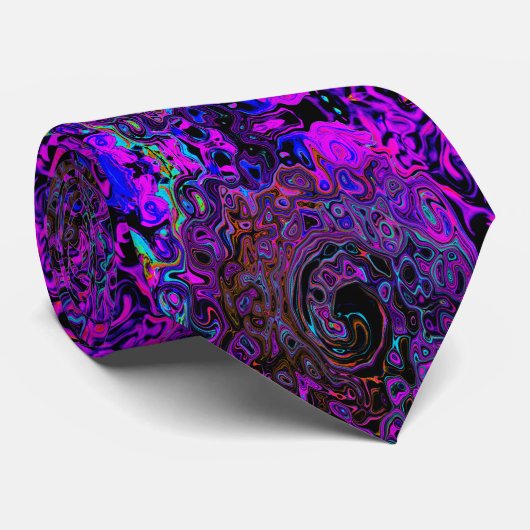 Cravate Trippy Black et Magenta Retro Liquid Swirl (Roulé)