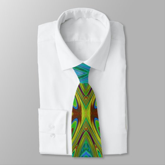 Cravate Trippy Chartreuse et Bleu papillon Abstrait (Attaché)