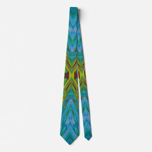 Cravate Trippy Chartreuse et Bleu papillon Abstrait (Devant)