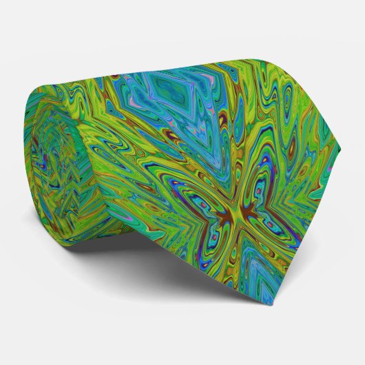 Cravate Trippy Chartreuse et Bleu papillon Abstrait (Roulé)