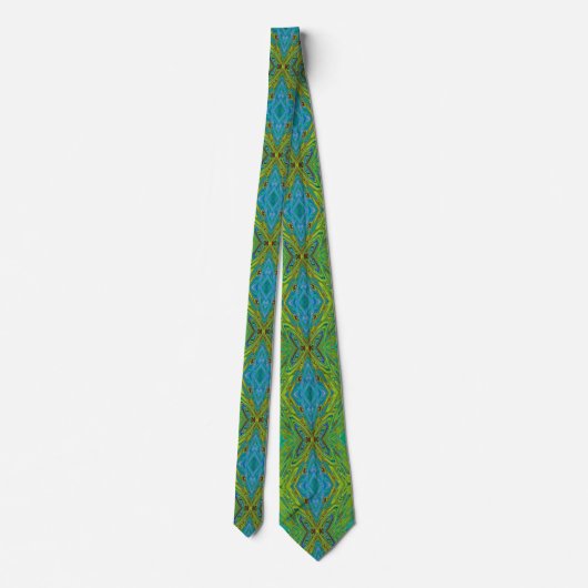 Cravate Trippy Chartreuse et Bleu papillon Abstrait (Dos)