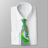 Cravate Trippy Lime Vert et rose Abstrait Retro Swirl (Attaché)