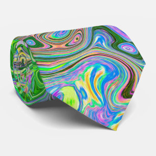 Cravate Trippy Lime Vert et rose Abstrait Retro Swirl