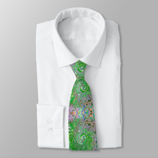 Cravate Trippy Lime Vert et rose Abstrait Retro Swirl (Attaché)