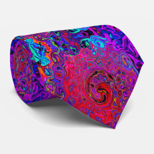 Cravate Trippy Red et violet Abstrait Retro Liquid Swirl