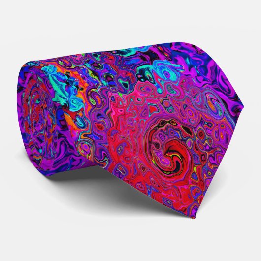 Cravate Trippy Red et violet Abstrait Retro Liquid Swirl (Roulé)