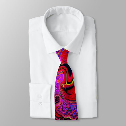 Cravate Trippy Red et violet Abstrait Retro Liquid Swirl (Attaché)