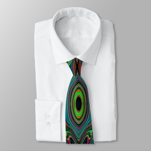 Cravate Trippy Retro Black et Lime Green Motif Abstrait (Attaché)