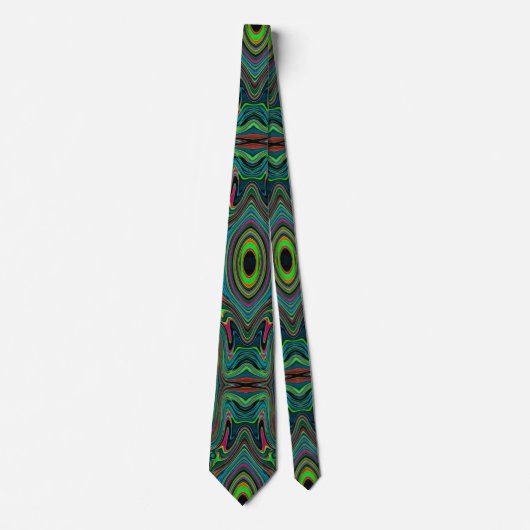 Cravate Trippy Retro Black et Lime Green Motif Abstrait (Devant)