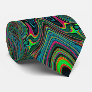 Cravate Trippy Retro Black et Lime Green Motif Abstrait