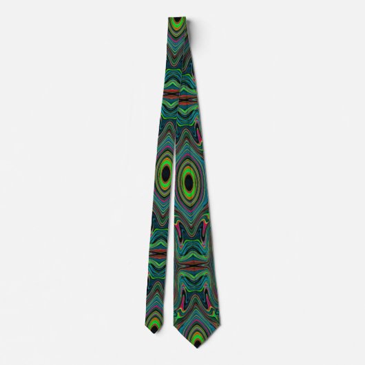 Cravate Trippy Retro Black et Lime Green Motif Abstrait (Dos)