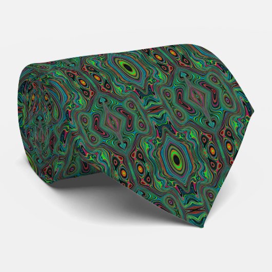 Cravate Trippy Retro Black et Lime Green Motif Abstrait (Roulé)