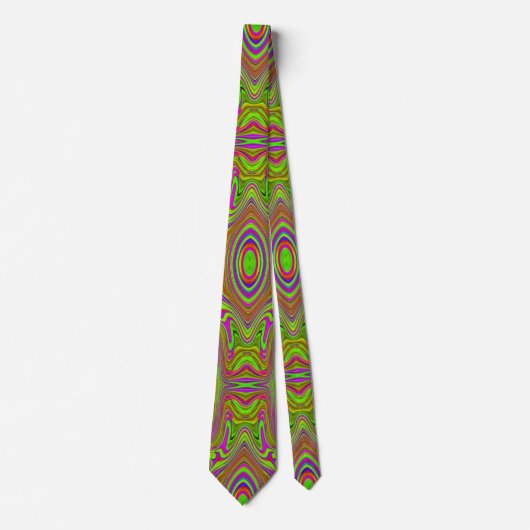 Cravate Trippy Retro Chartreuse Magenta Motif Abstrait (Devant)