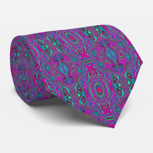 Cravate Trippy Retro Magenta, bleu et vert Abstrait (Roulé)