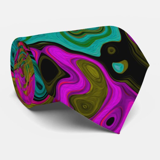 Cravate Trippy Turquoise Abstrait Retro Liquid Swirl (Roulé)