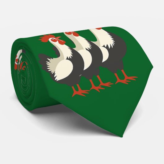 Cravate Trois poules françaises rétro Découpe mi-siècle 7 (Roulé)