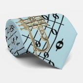 Cravate Trompette et notes de musique sur fond bleu (Roulé)