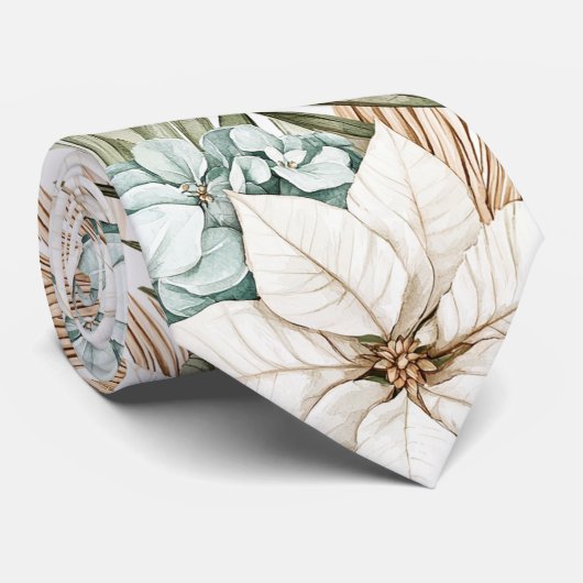 Cravate Tropical Blue White Flowers Wedding (Roulé)