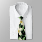 Cravate Tropical continu motif fleurs blanches feuille ver (Attaché)