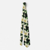 Cravate Tropical continu motif fleurs blanches feuille ver (Dos)