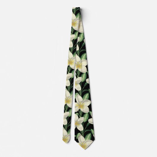 Cravate Tropical continu motif fleurs blanches feuille ver (Dos)