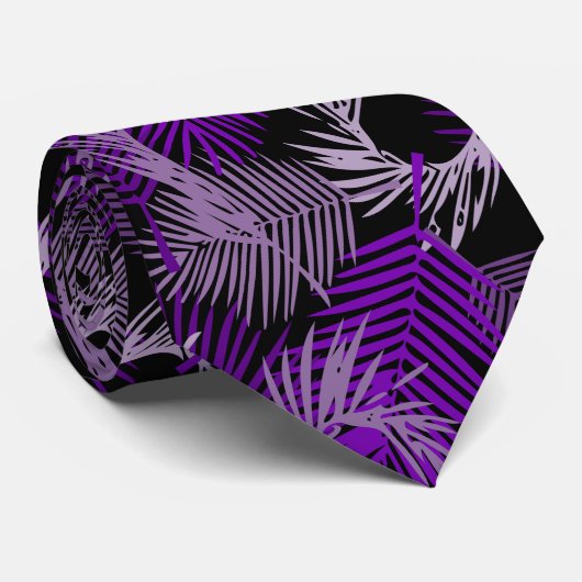 Cravate Tropical Exotic Purple Palm Feuille Motif (Roulé)