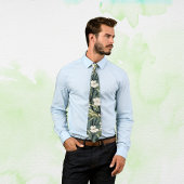 Cravate Tropical Flower Chinoiserie Asian Dusty Teal Print