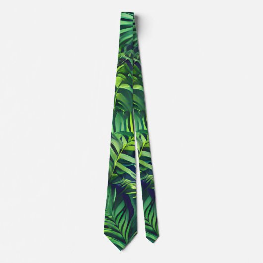 Cravate Tropical Green Leaf Fern Motif (Devant)