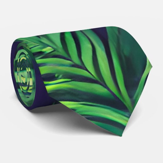 Cravate Tropical Green Leaf Fern Motif (Roulé)