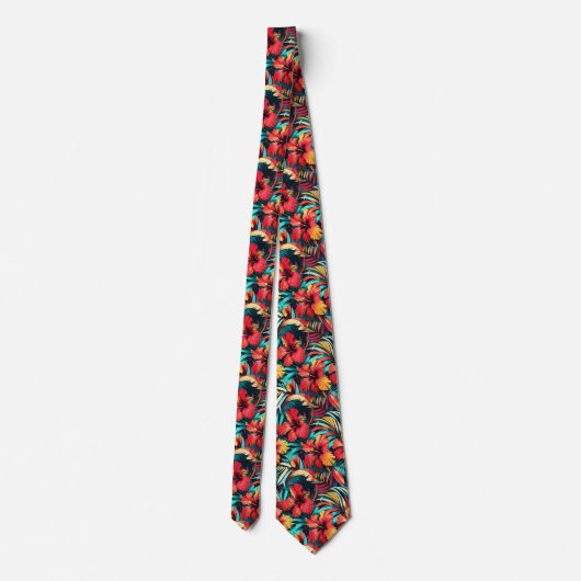 Cravate Tropical Hibiscus & Palm Leaves Seamless Pattern (Dos)