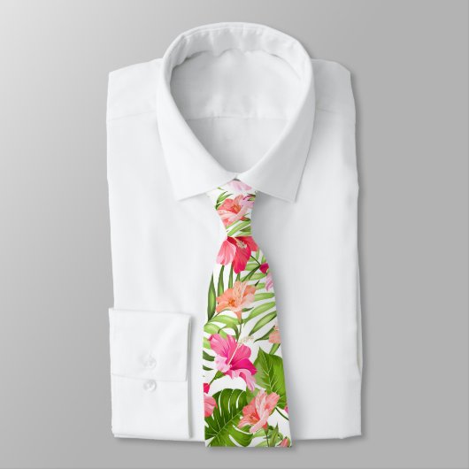 Cravate Tropical hibiscus palm monstera pattern (Attaché)