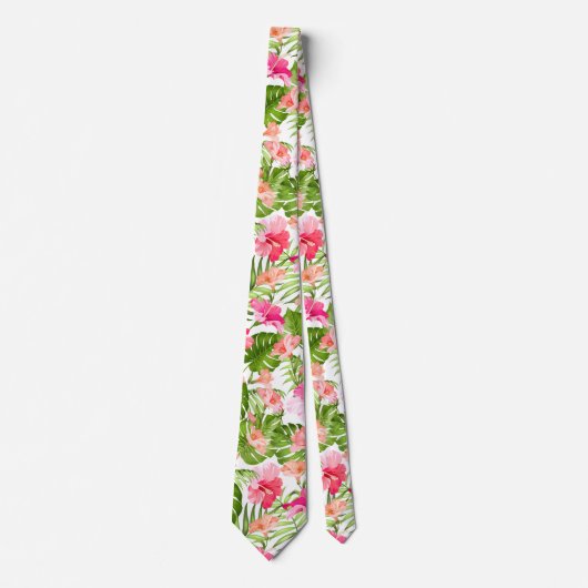 Cravate Tropical hibiscus palm monstera pattern (Devant)