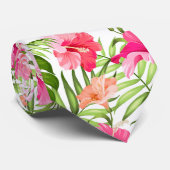 Cravate Tropical hibiscus palm monstera pattern (Roulé)