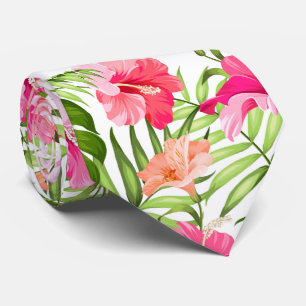 Cravate Tropical hibiscus palm monstera pattern