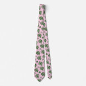 Cravate Tropical Leaves Pattern Green on Pink  (Devant)