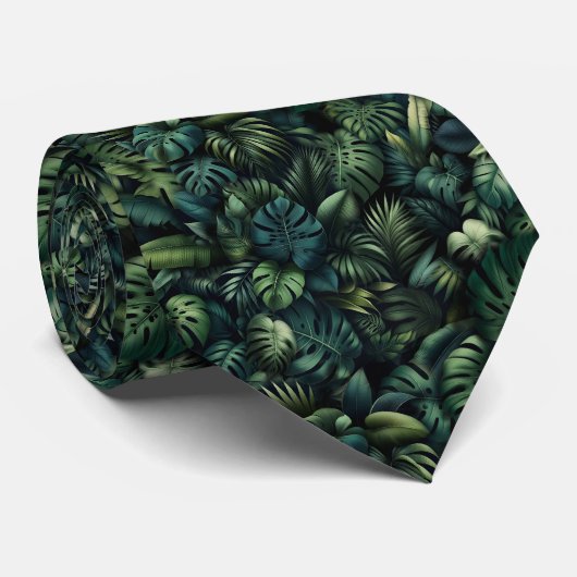 Cravate Tropical Monstera Botanical Green Jungle Print (Roulé)
