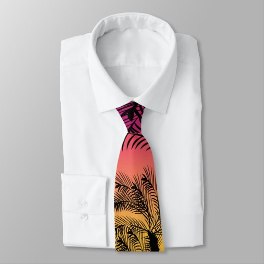 Cravate Tropical Rose Jaune Coucher de Soleil Moderne Mini (Attaché)