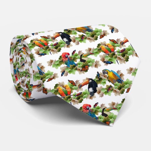 Cravate Tropical Tie Impression Double Face (Blanc) (Roulé)