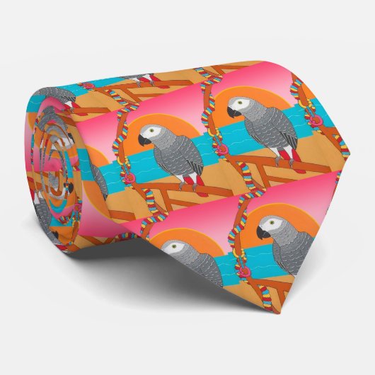 Cravate tropicale de paradis d'île de gris (Roulé)