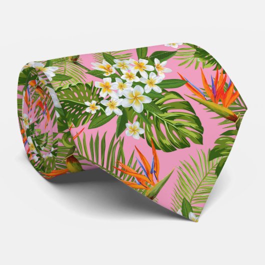 Cravate Tropiques roses (Roulé)