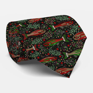 Cravate Truite de Noël Rouge Verte Truite de pêche en eau