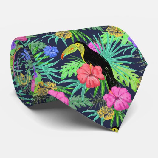 Cravate Tucan tropical et forêt tropicale Feuille (Roulé)