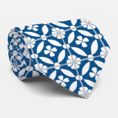 Cravate Tuiles méditerranéennes bleues et blanches (Roulé)