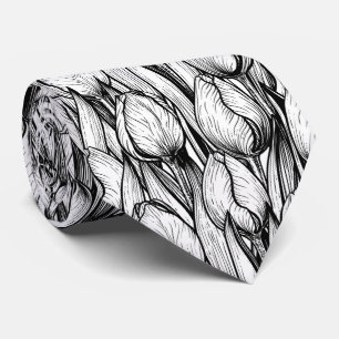Cravate Tulipes en noir et blanc