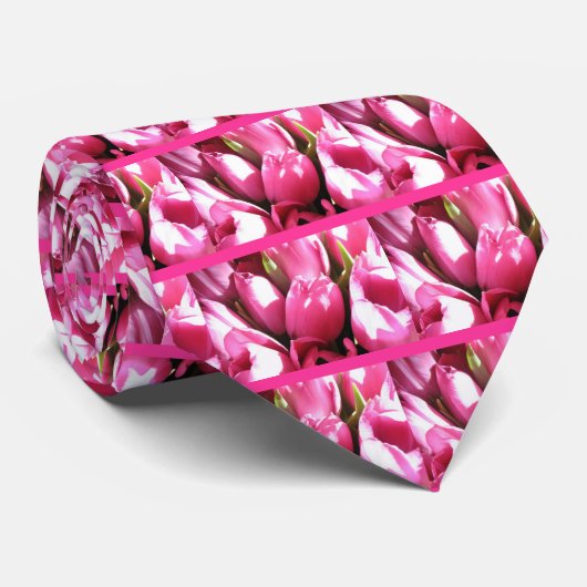Cravate Tulipes roses (Roulé)