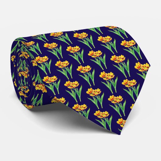 Cravate Tulipes sur Bleu (Roulé)