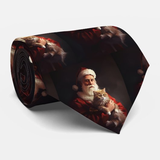 Cravate Turc Angora Chat Santa Claus Festif Noël (Roulé)