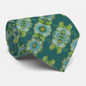 Cravate Turquoise à fleurs bleues (Roulé)